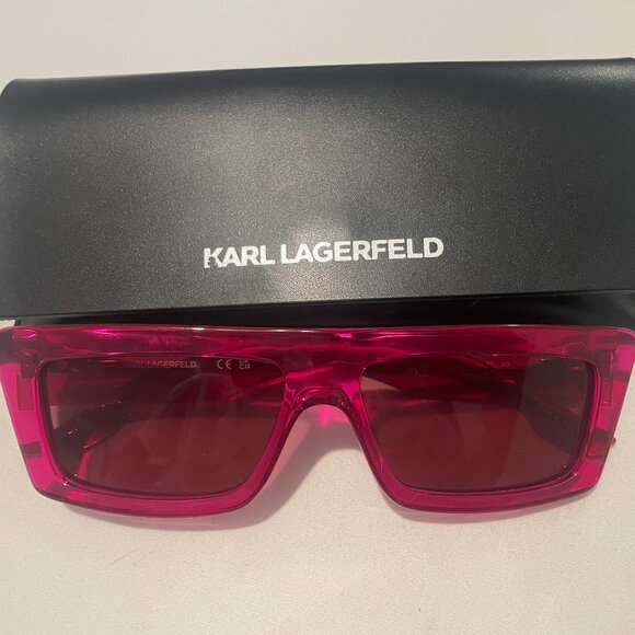 🕶 Karl Lagerfeld Pink Rectangular Sunglasses with Case - Picture 1 of 3